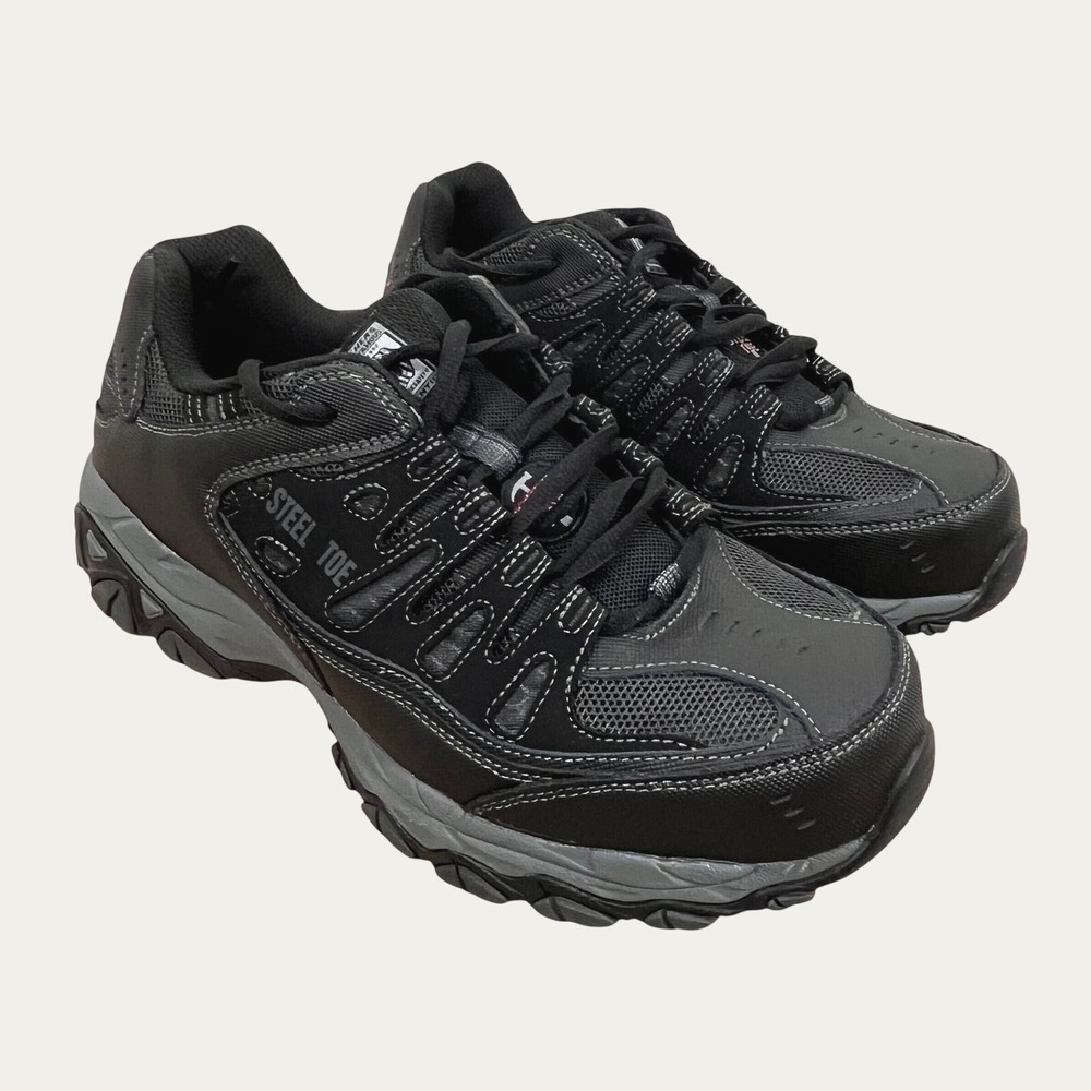 Skechers Mens Work Shoes 9.5 Wide Fit Black Cankton Steel Toe 77055W ASTM Safety